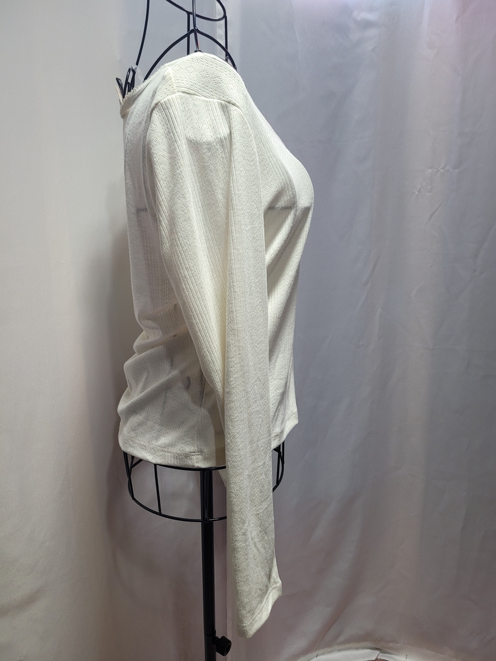 Universal Thread Cream Ribbed Button-Front Long Sleeve Top - Picture 2 of 4